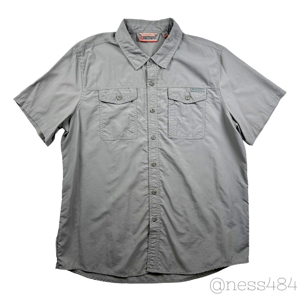 Free Country Mens Gray Short Sleeve Button Up Shirt XL Nylon Outdoor